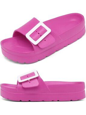 🆕 Women's Pink Single Buckle Cushion Slide Sandals EVA Waterproof Beach Shoes